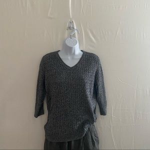 NWOT Karen Scott V-Neck Grey Ribbed Knit Pullover Sweater with 3/4 sleeves, PL